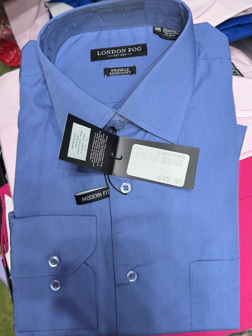 London Fog Men's Blue Modern Fit Dress Shirt